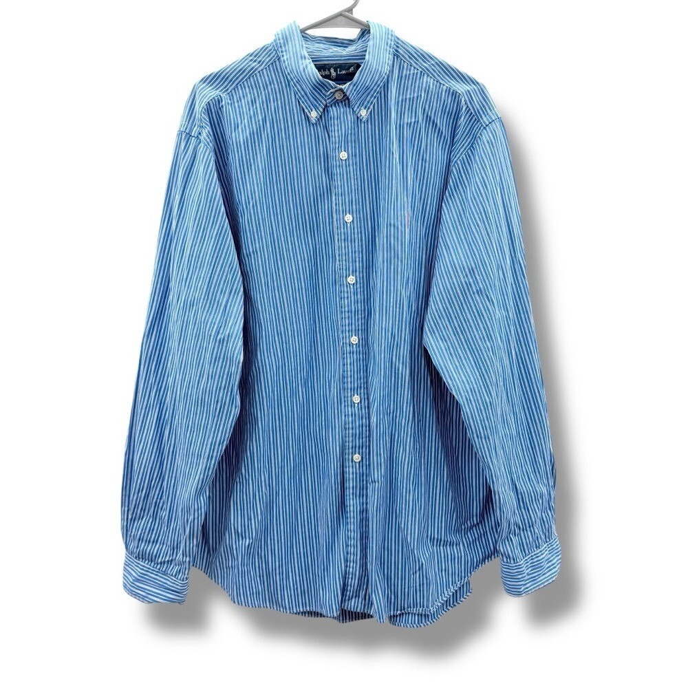 Ralph Lauren Classic Fit Shirt Men XL Blue White Stripe Long Sleeve Button Down
